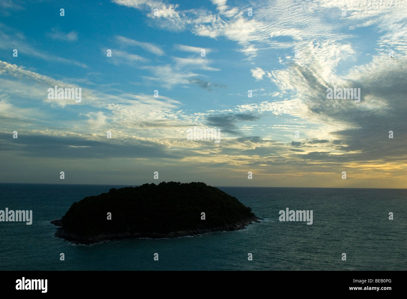 Thailand, Phuket Island, view point Cape Pramthep, Andaman seaview with small island Ko Kaeo Yai in the evening. Stock Photo