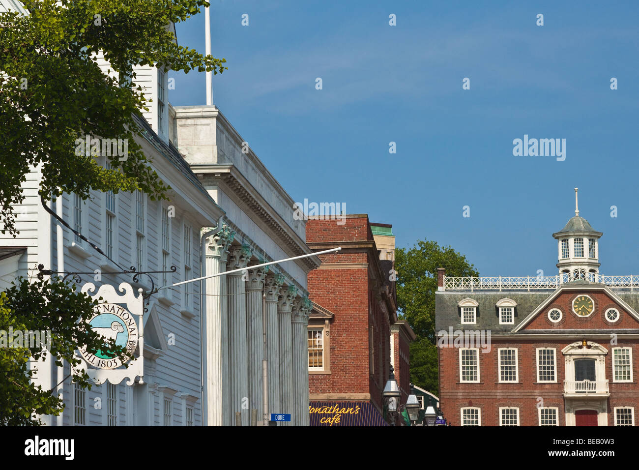 The BankNewport building & Georgian brick Old Colony House (1741) on historic Washington Square in Newport, Rhode Island, U.S.A. Stock Photo