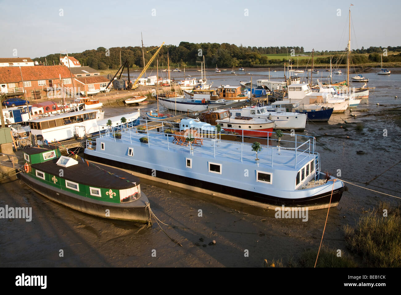Boats on River Deben, Woodbridge, Suffolk, England Stock Photo