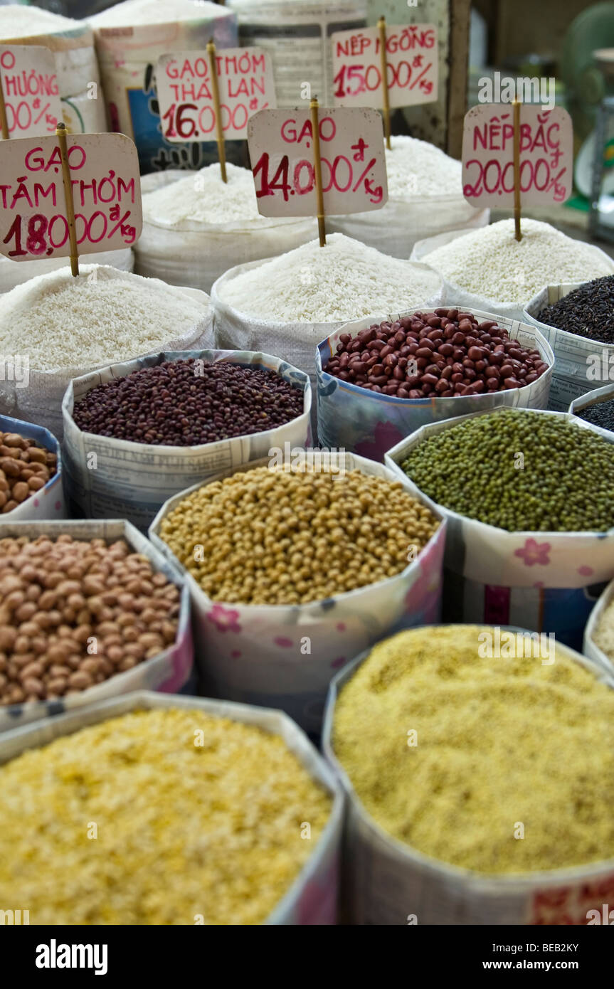 Beans, Rice, Pulses for sale at the market, Ho Chi Min City, Saigon