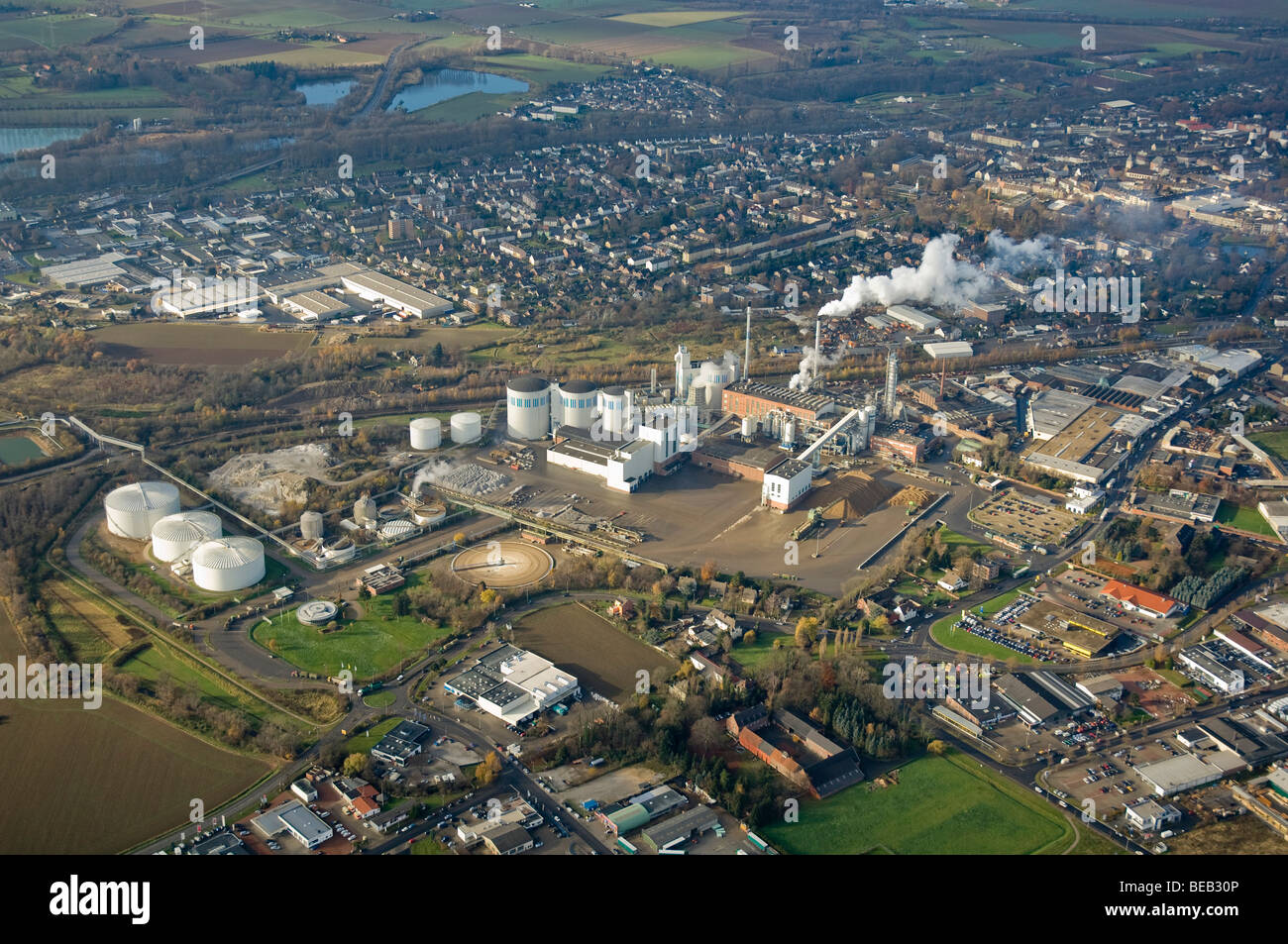 aerial photo of sugar factory Juelich, sugar beets, Germany Stock Photo