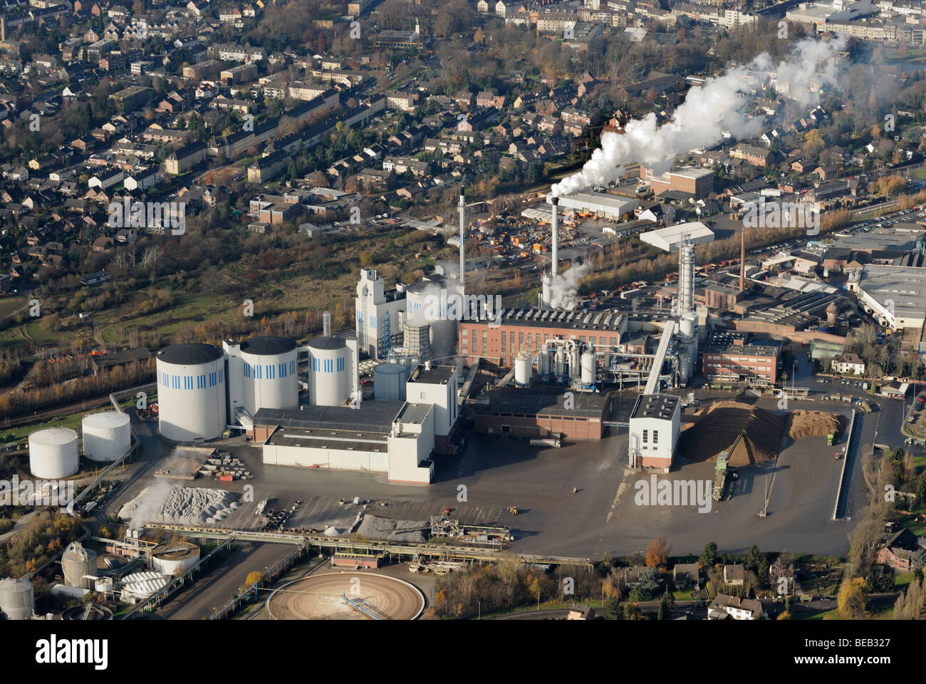aerial photo of sugar factory Juelich, sugar beets, Germany Stock Photo