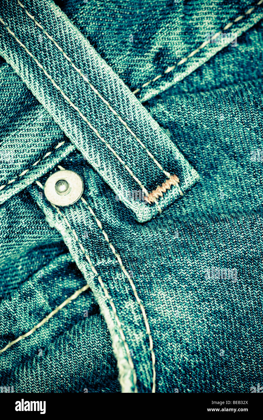 belt loop of denim jeans, close up Stock Photo