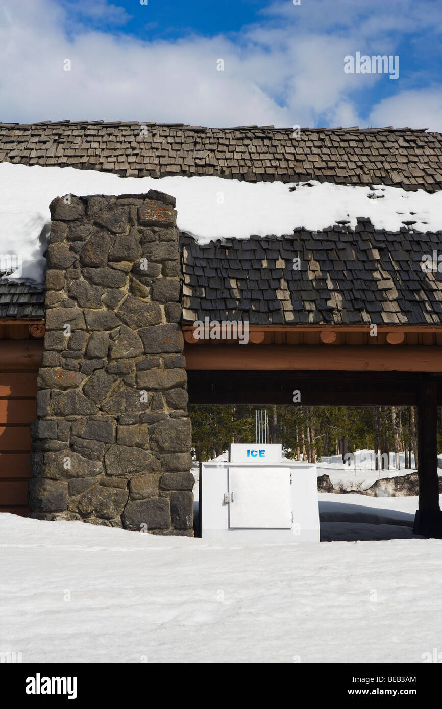 Entrance of a hotel, Old Faithful, Yellowstone National Park, Wyoming, USA Stock Photo