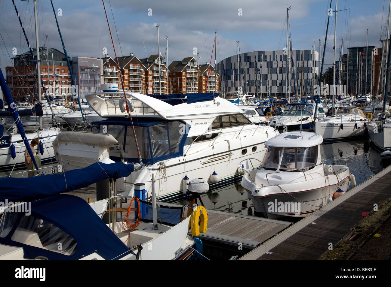 Boats in marina, Wet Dock, Ipswich, Suffolk, England Stock Photo