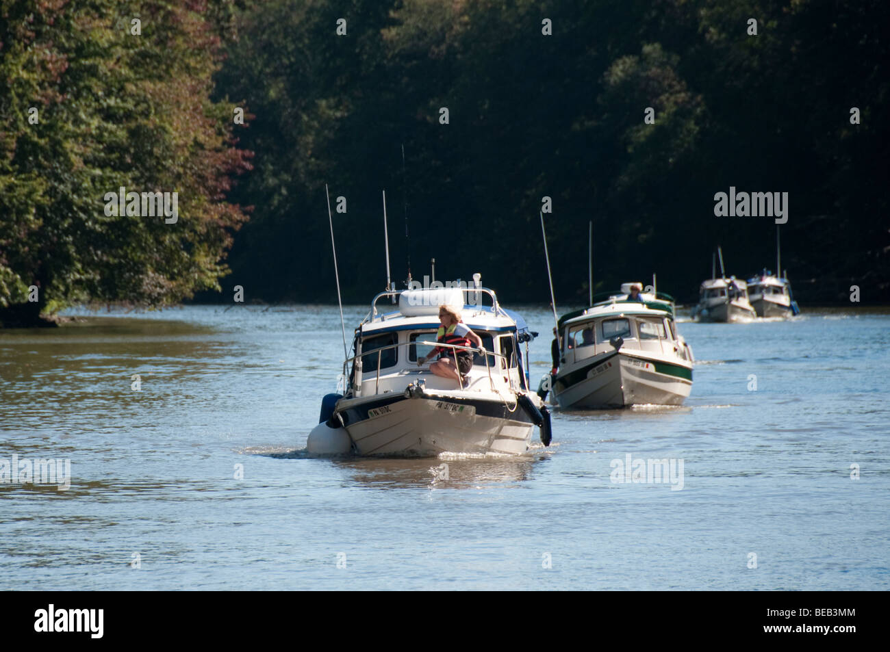 Group of small outboard motor boats on the Erie Canal, NY USA Stock Photo Alamy