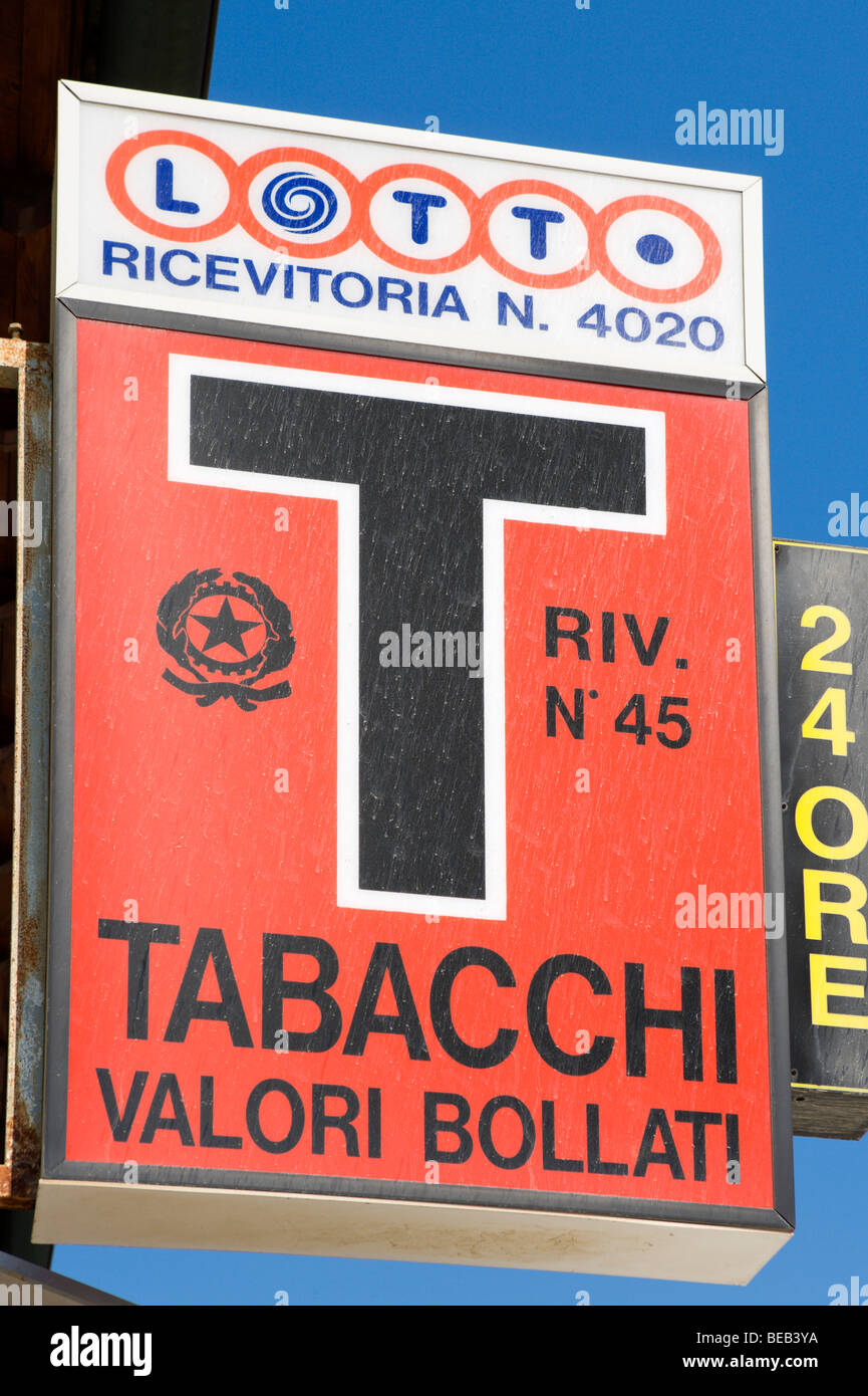 Sign for a tobacconist at Lido di Camaiore, Tuscan Riviera, Tuscany, Italy Stock Photo