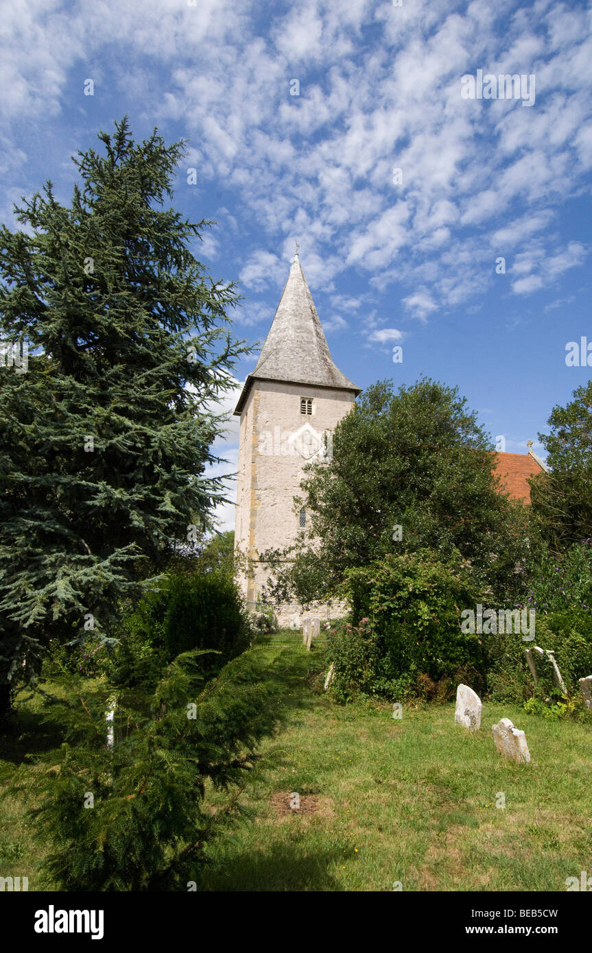 The spire of Saxon Bosham Church of the Holy Trinity, near Chichester