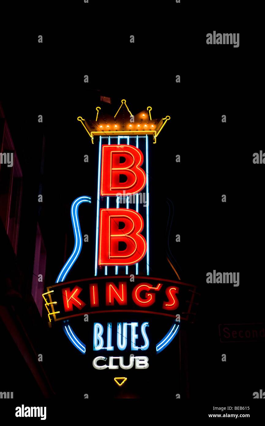 BB Kings Blues Club neon sign at night, Beale St, Memphis, Tennessee, USA Stock Photo