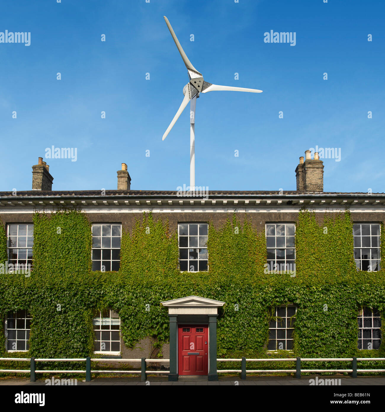 Eco-friendly Victorian town house with micro-turbine UK (digital composite) Stock Photo