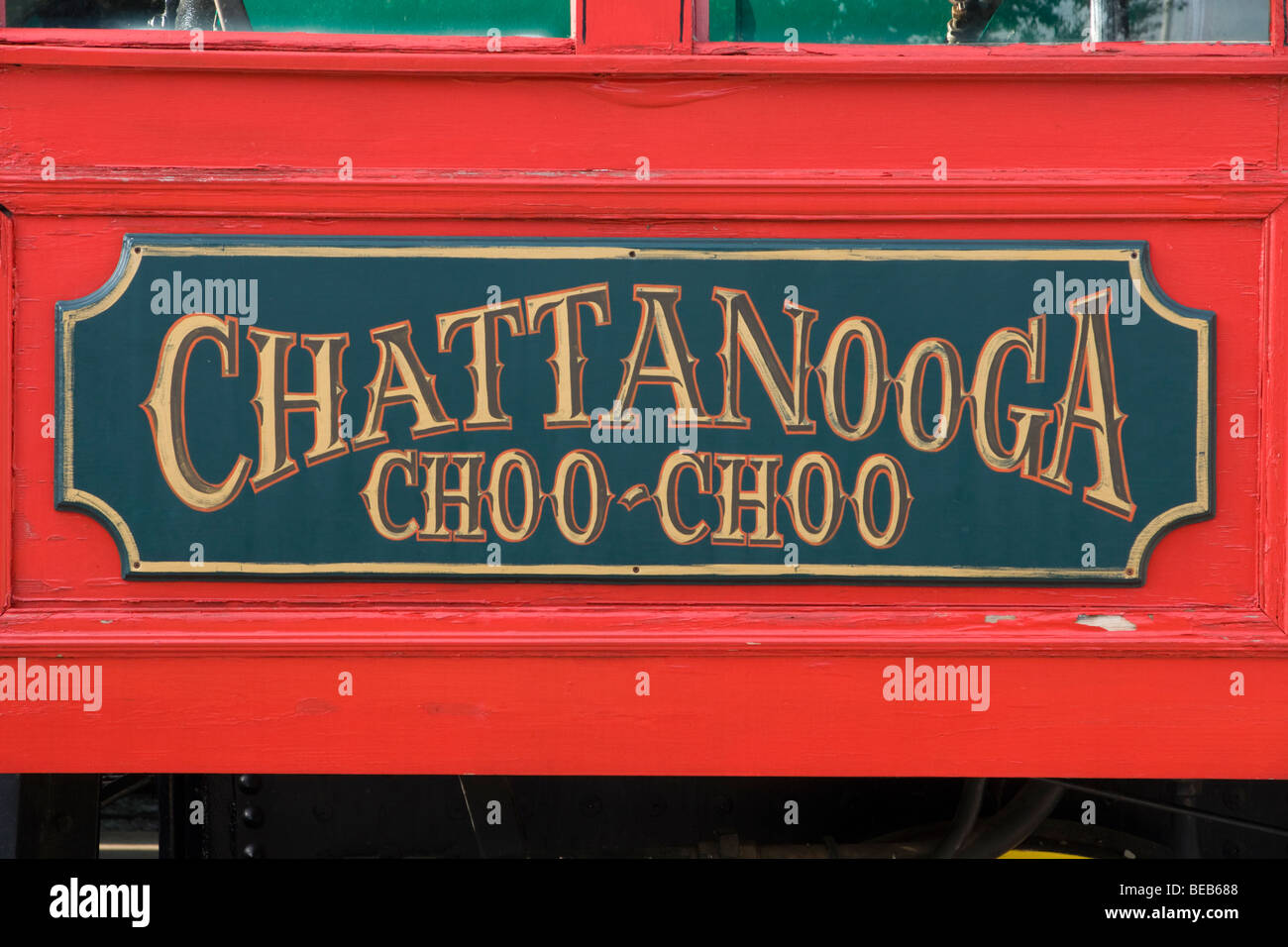 Chattanooga Choo Choo sign on a train in Chattanooga, Tennessee, USA Stock Photo