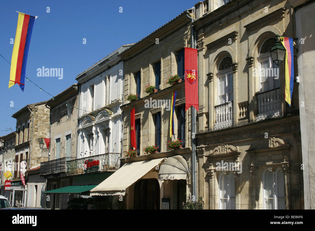 The main street of Lauzun in the Lot et Garonne, France Stock Photo