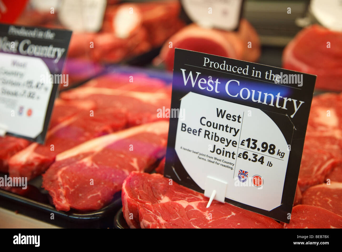 West country meat in the butchery department of a supermarket Stock Photo Alamy