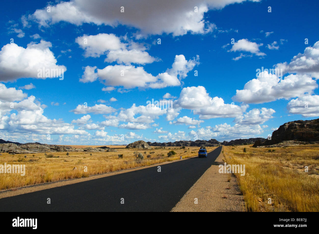 empty open road around Isalo National Park in Madagascar Stock Photo