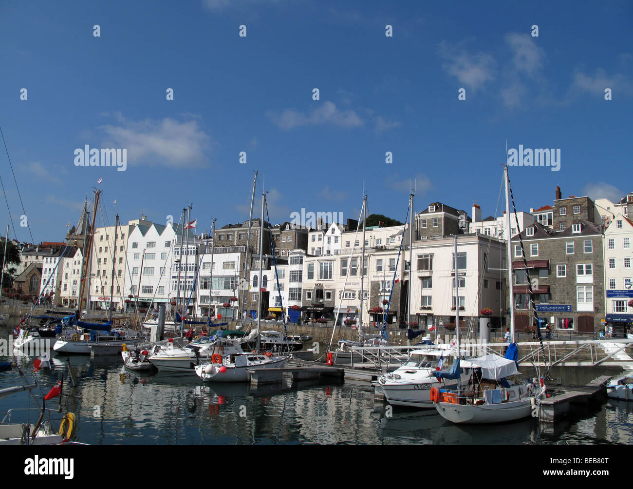 The harbour or harbor in St Peter's Port in Guernsey, Channel Islands Stock Photo