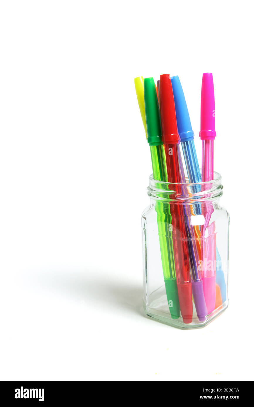 Ballpoint Pens in Glass Jar Stock Photo Alamy