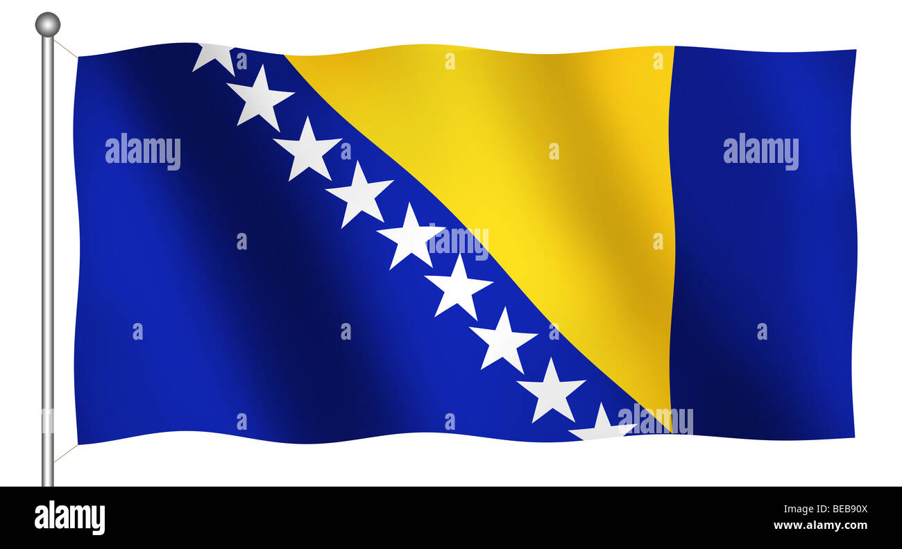 Flag of Bosnia Herzegovina Waving (With Clipping Path) Stock Photo