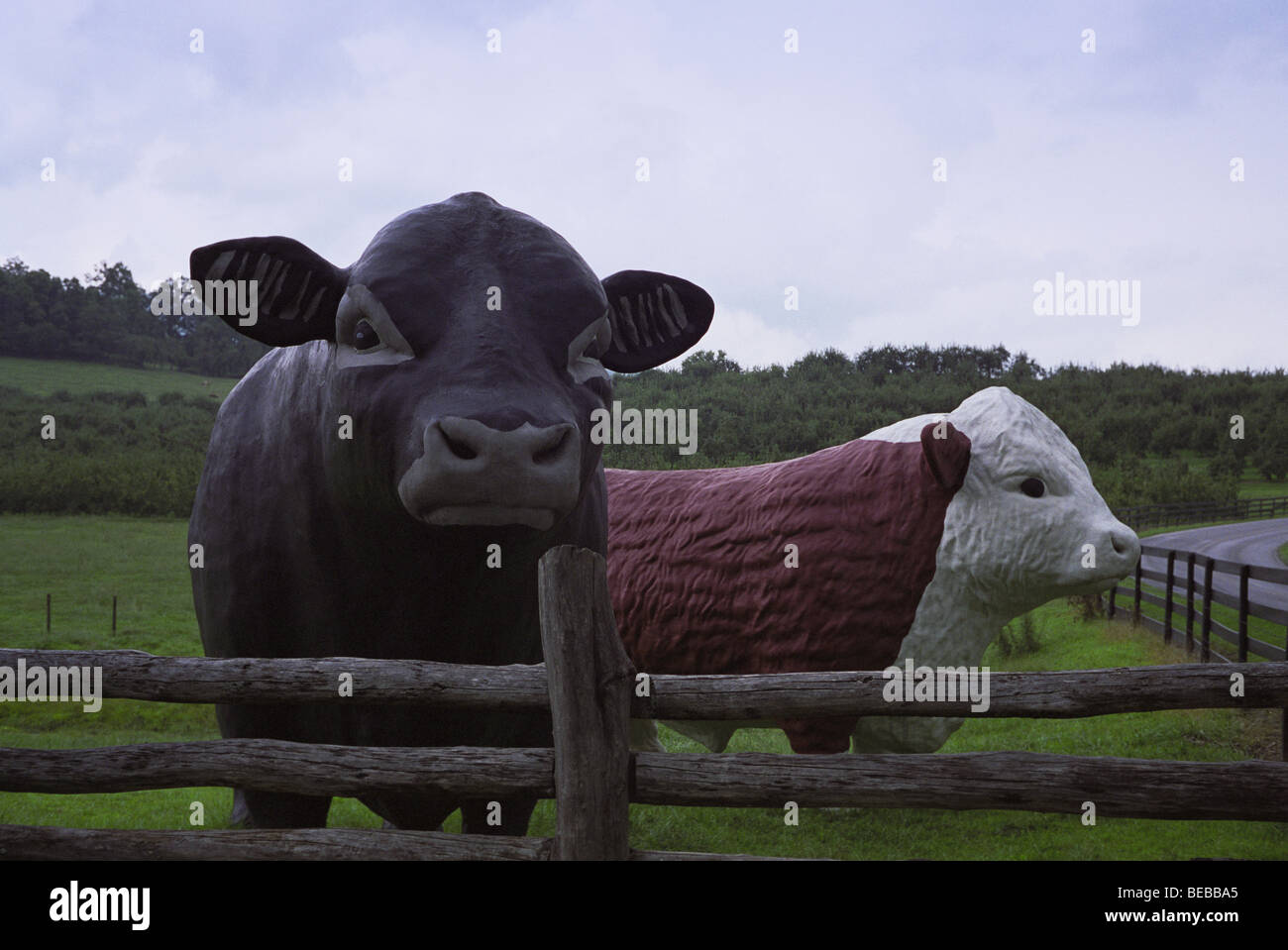 Statues of cows in a dairy farm Stock Photo