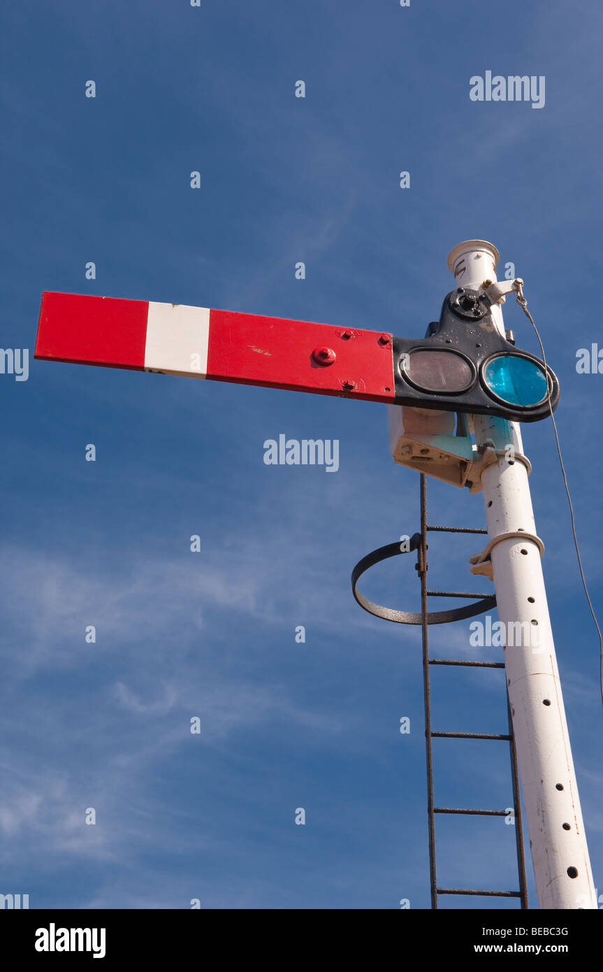 An old fashioned Semaphore stop railway signal for trains Stock Photo