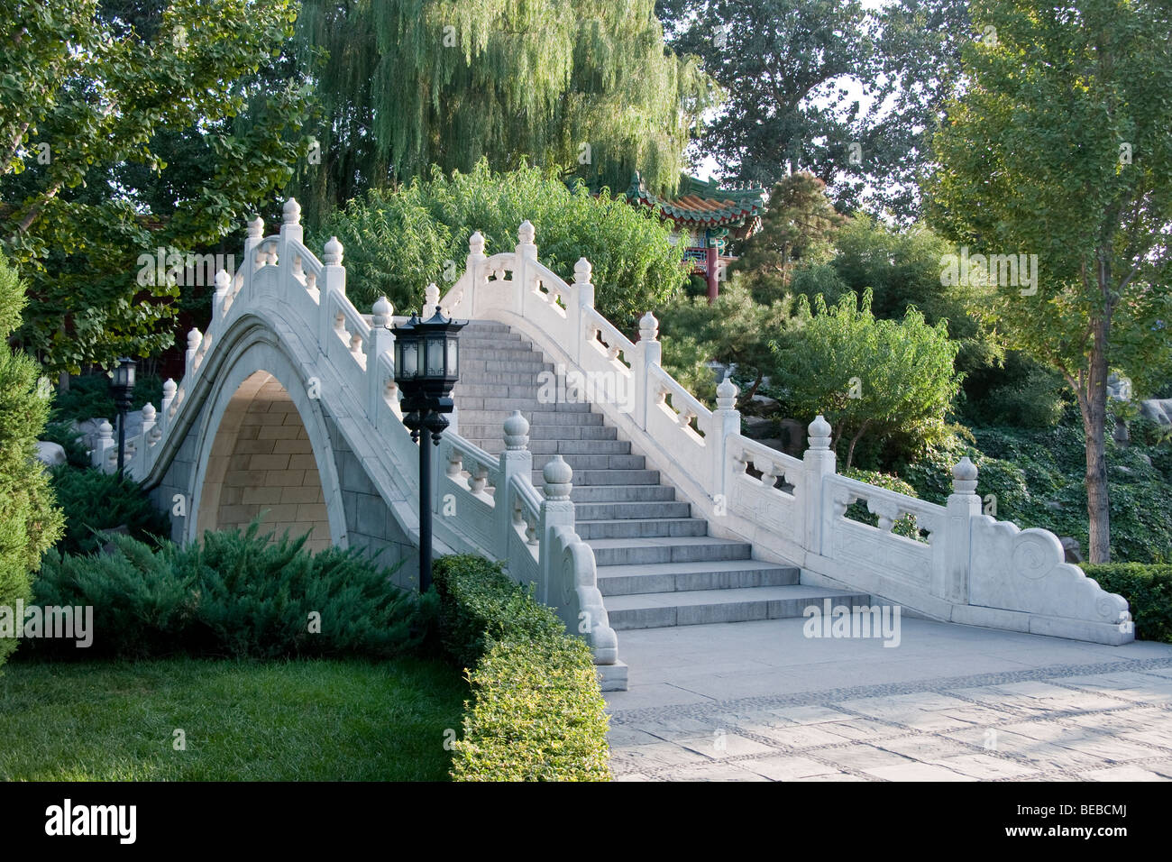 Arched stone bridge in Beijing's Chang Pu River Park near Tian An Men Square Stock Photo