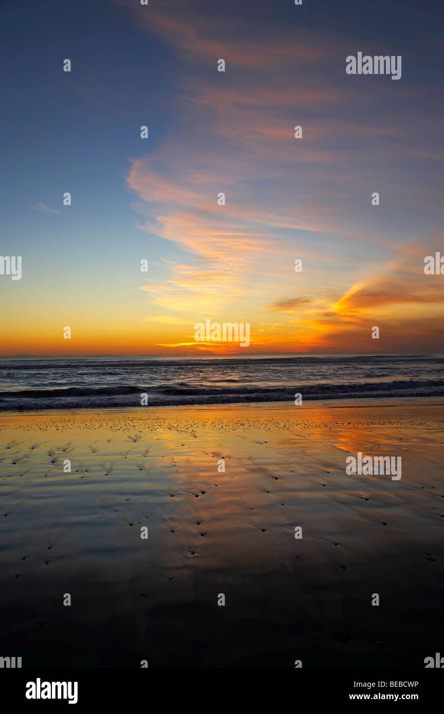 Sunset, Greymouth Beach, West Coast, South Island, New Zealand Stock Photo