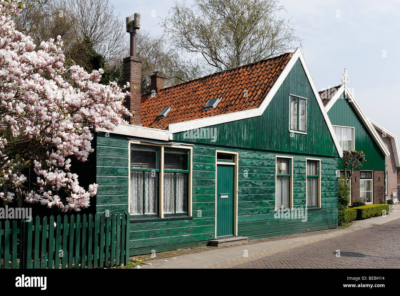 Typical wooden buildings from the 17th Century, old whaling village Jisp, Wormerland, province of North Holland, Netherlands, E Stock Photo