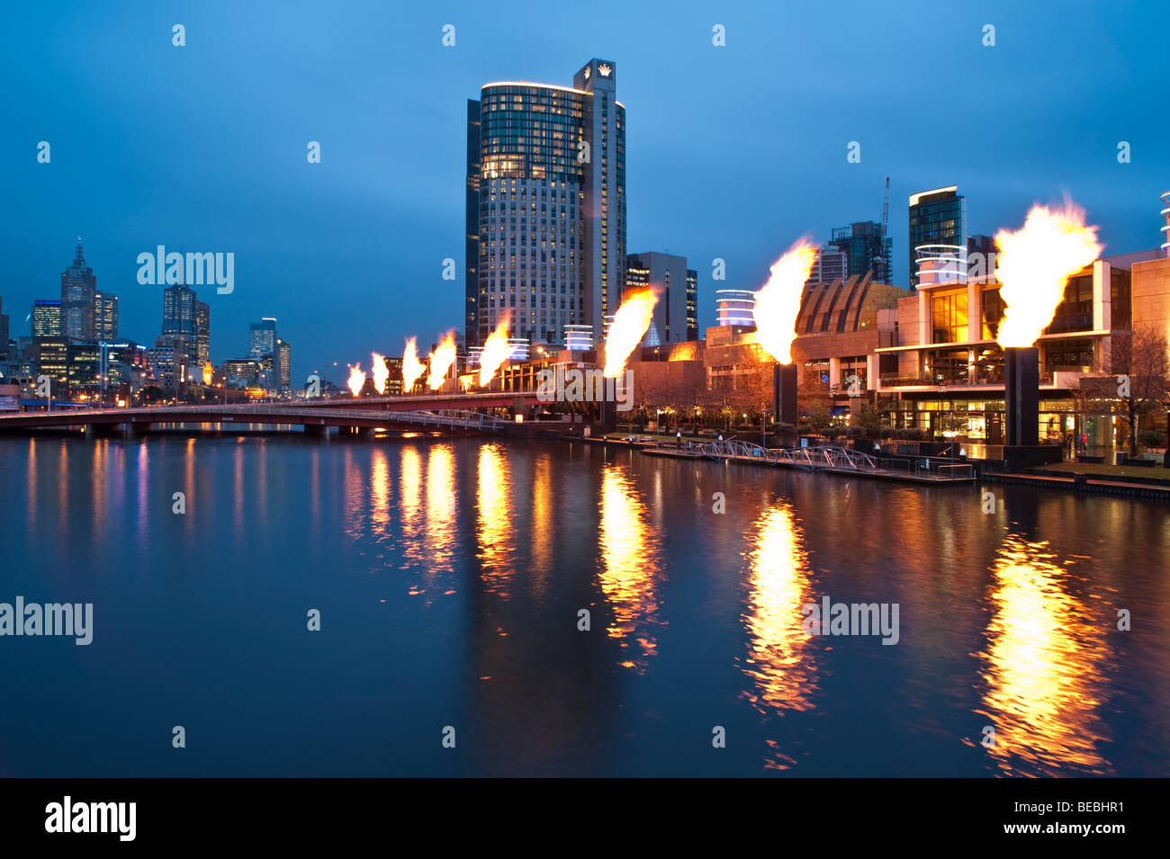 Melbourne's Crown Casino Tower from across the Yarra River. Stock Photo