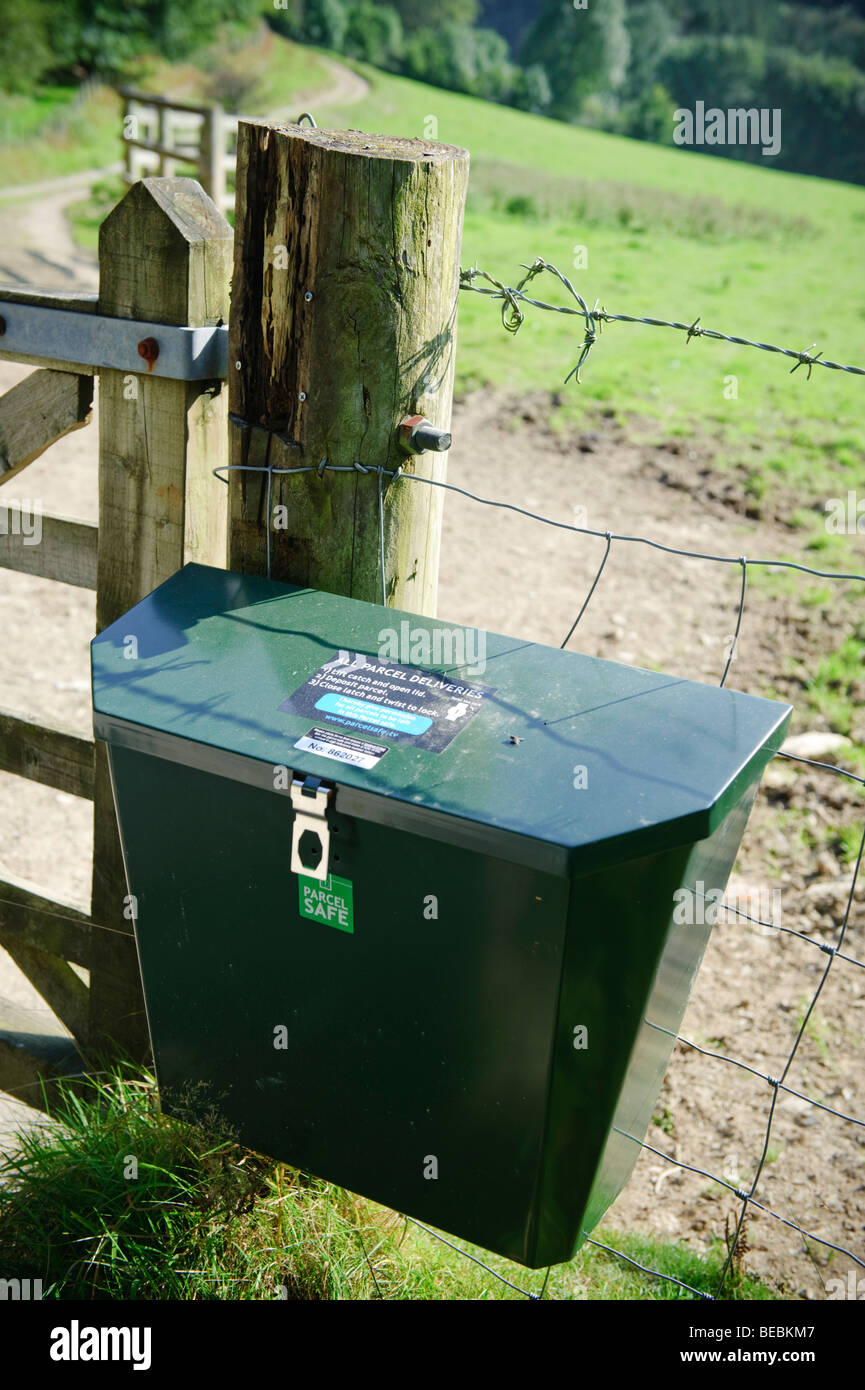 Parcel safe for the secure depositing of letters mail and post on a rural farm in mid wales UK Stock Photo