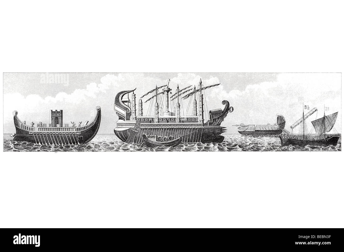 pheonician vessels hieros show ship vessel used in roman naumachia ship with tower Stock Photo