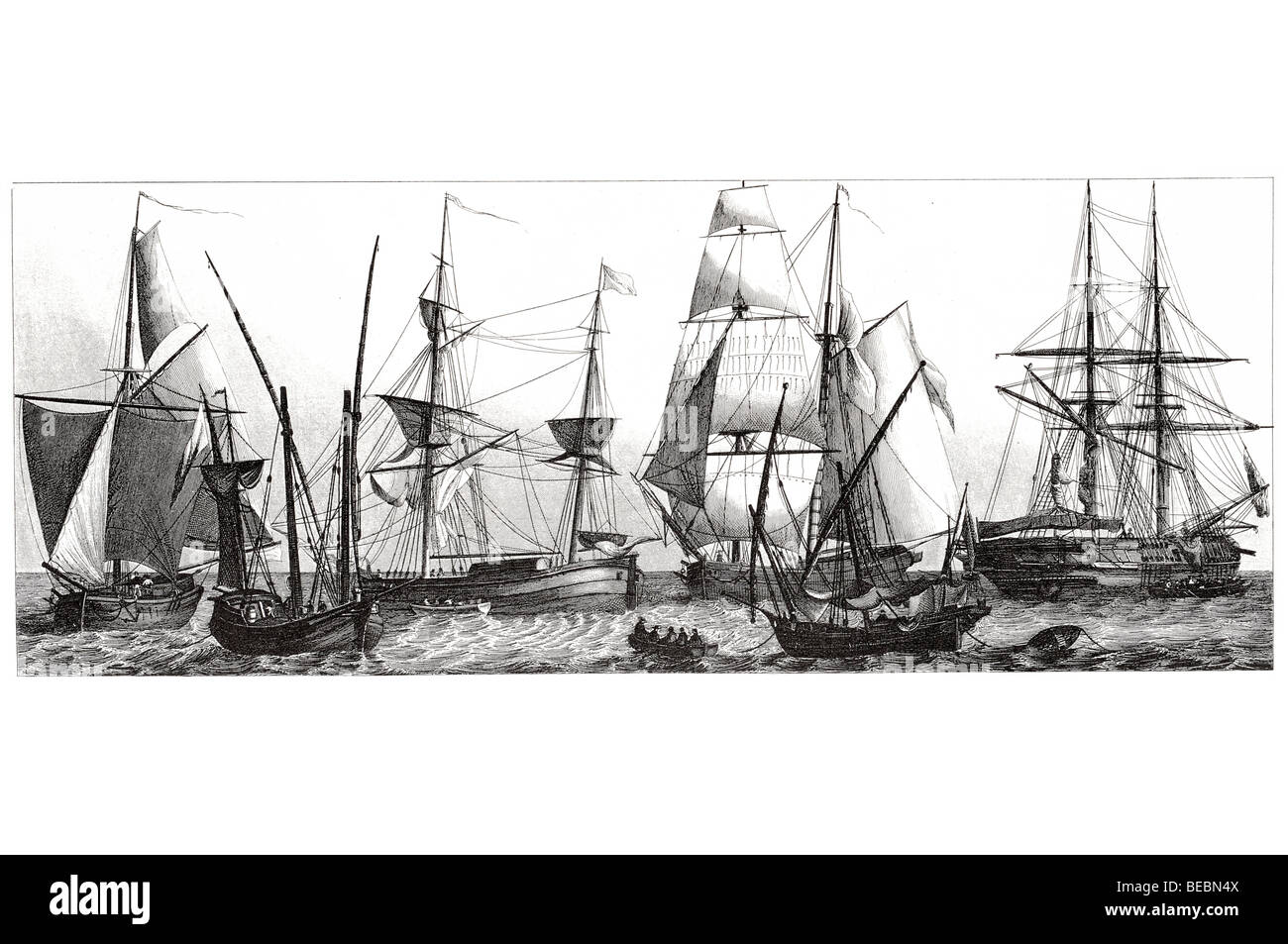 coaster of the mediterranean mediterranean xebec danish coaster a galliot dutch brig galliot slave ship Stock Photo