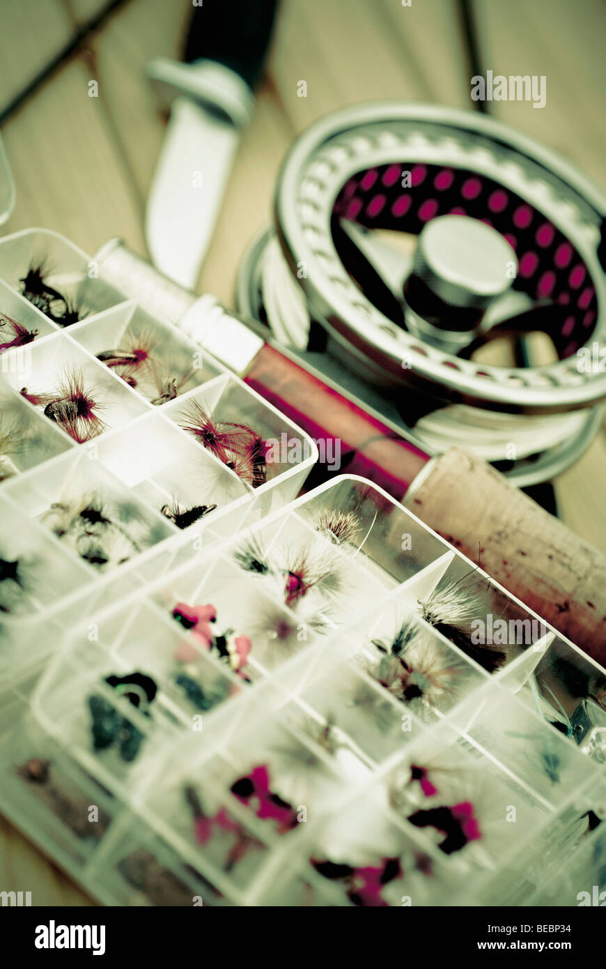 Close-up of fishing equipments Stock Photo
