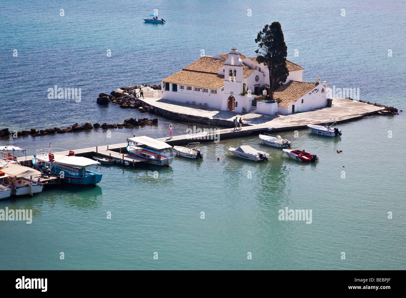 Monastery of Panagia Vlacherna near Mouse Island Pontikonissi taken ...