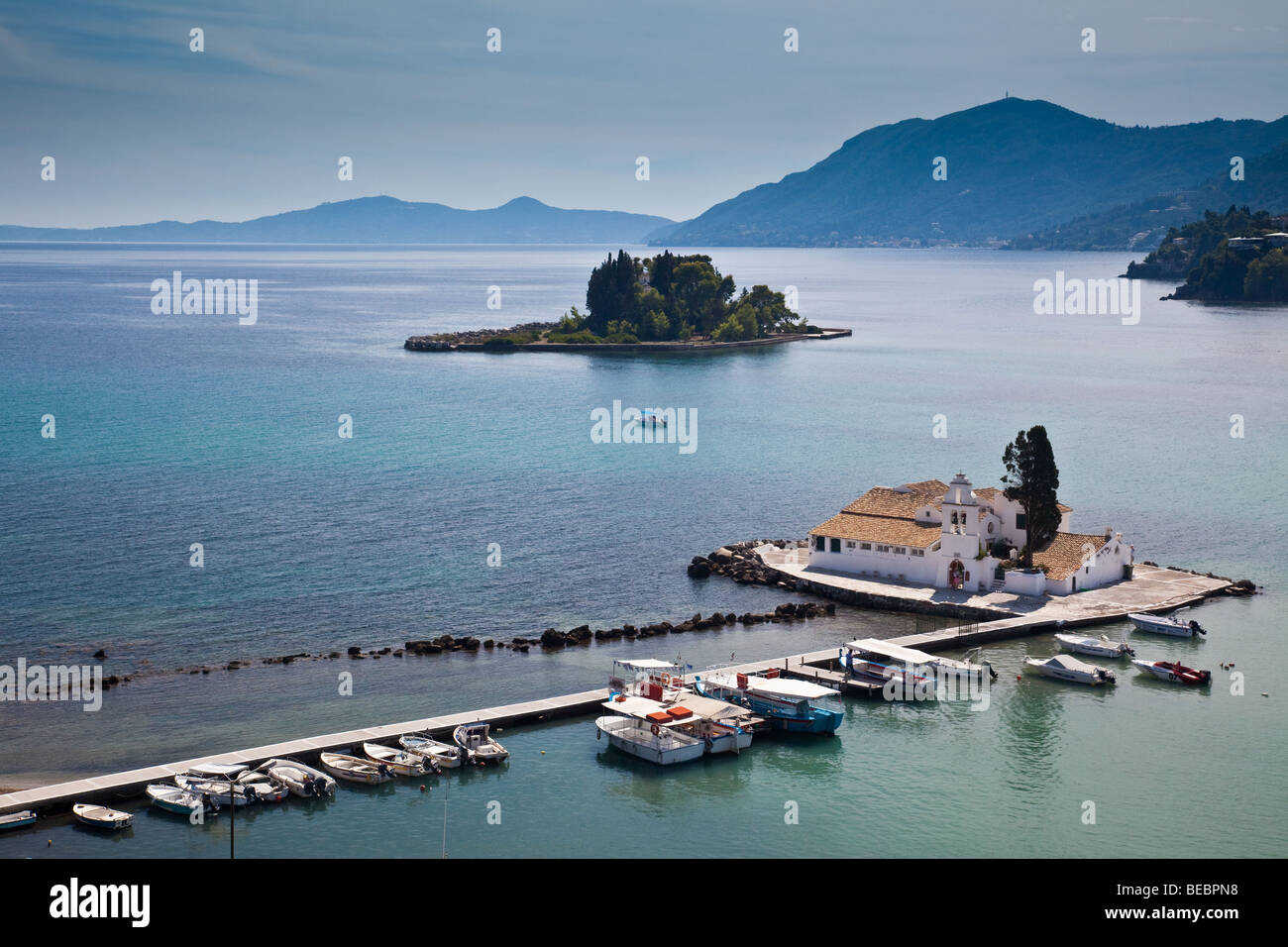 Monastery of Panagia Vlacherna with Mouse Island Pontikonissi in the ...