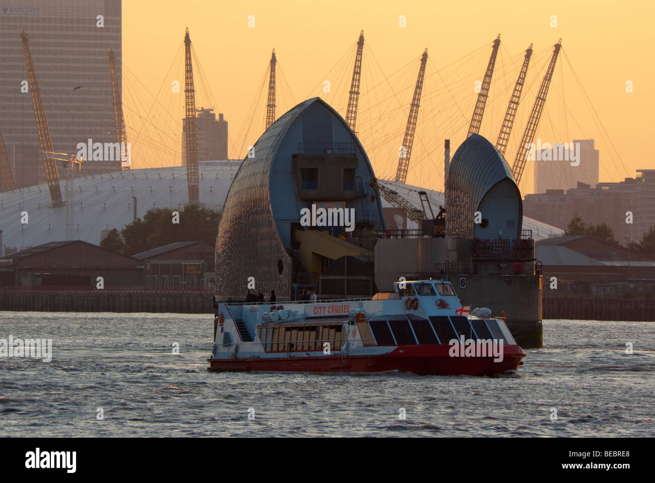 UK, england, London, canary wharf, Thames Barrier, O2 2009 Stock Photo