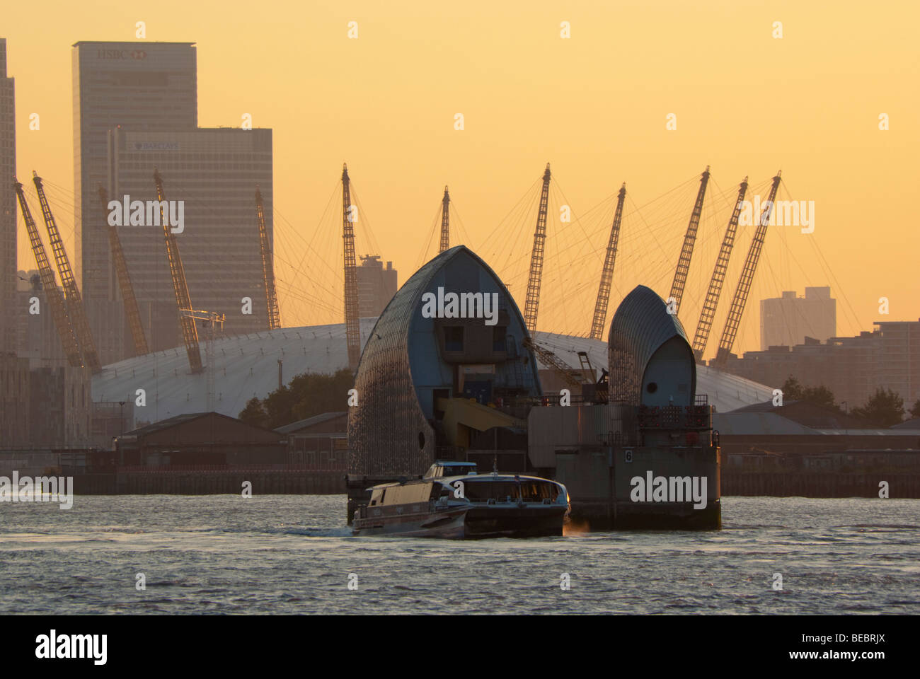 UK, england, London, Thames Barrier and O2 arena 2009 Stock Photo