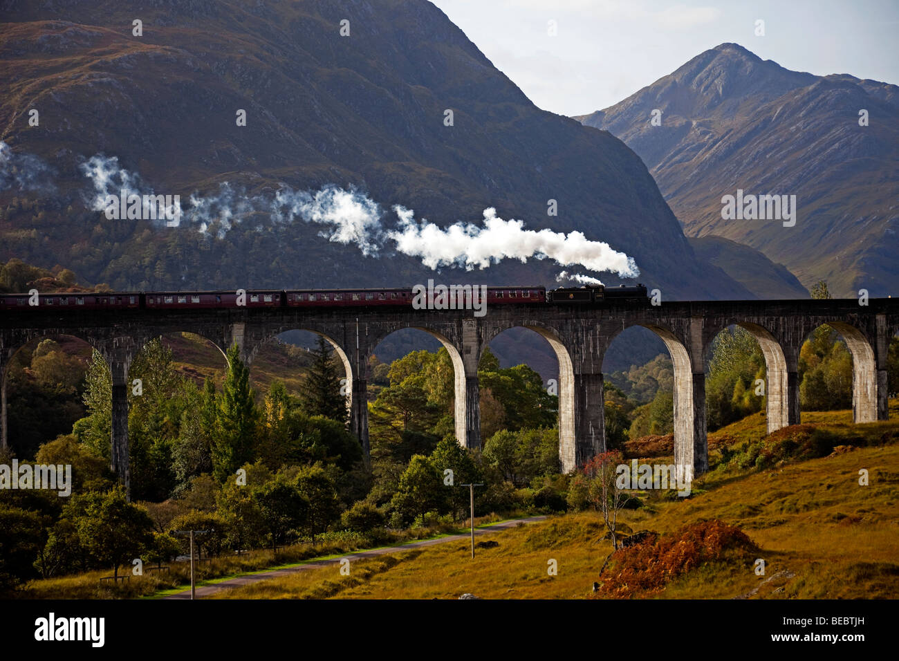 Jacobite Steam Train, Glenfinnan Viaduct, Lochaber, Scotland, UK, Europe Stock Photo