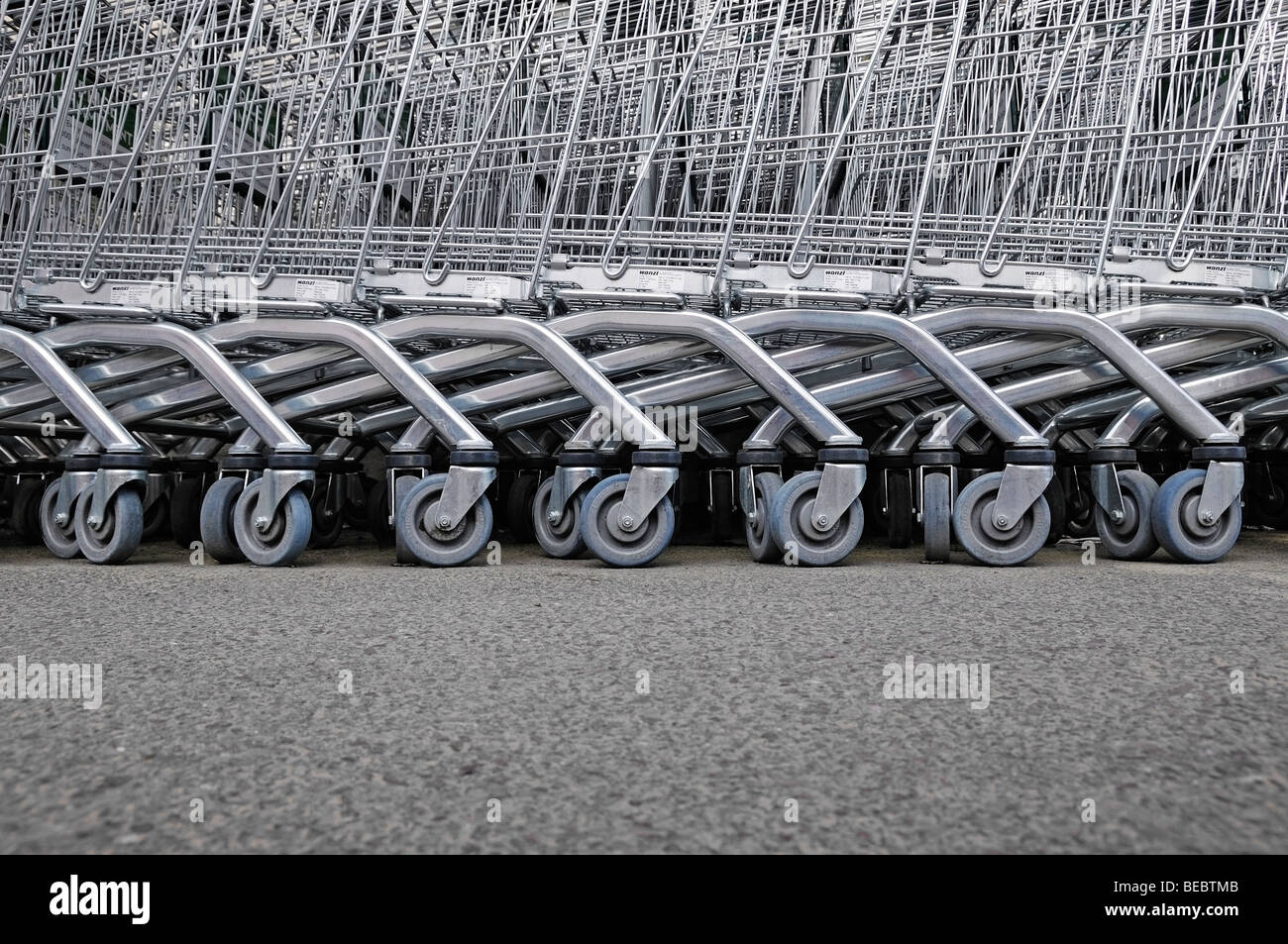Shopping Trolleys, Low Angle. Stock Photo