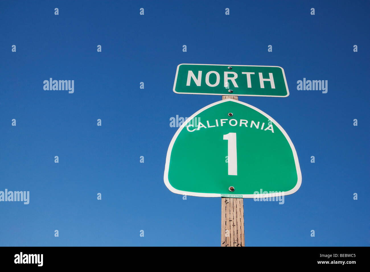 Low angle view of a road sign, California State Route 1, California, USA Stock Photo