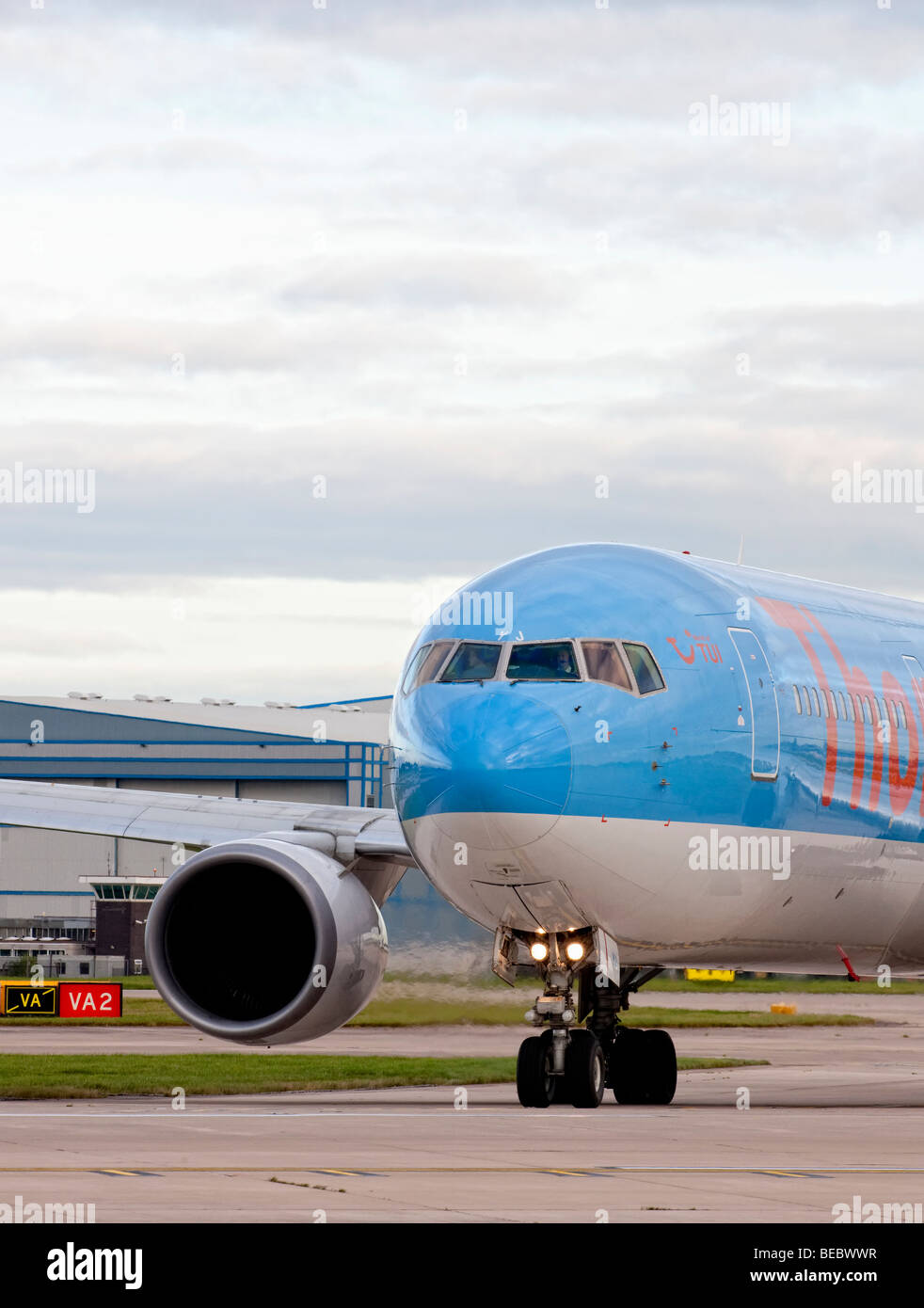 Thomson Holidays aircraft taxiing for take off from Manchester Airport (Ringway Airport) in Manchester, England Stock Photo