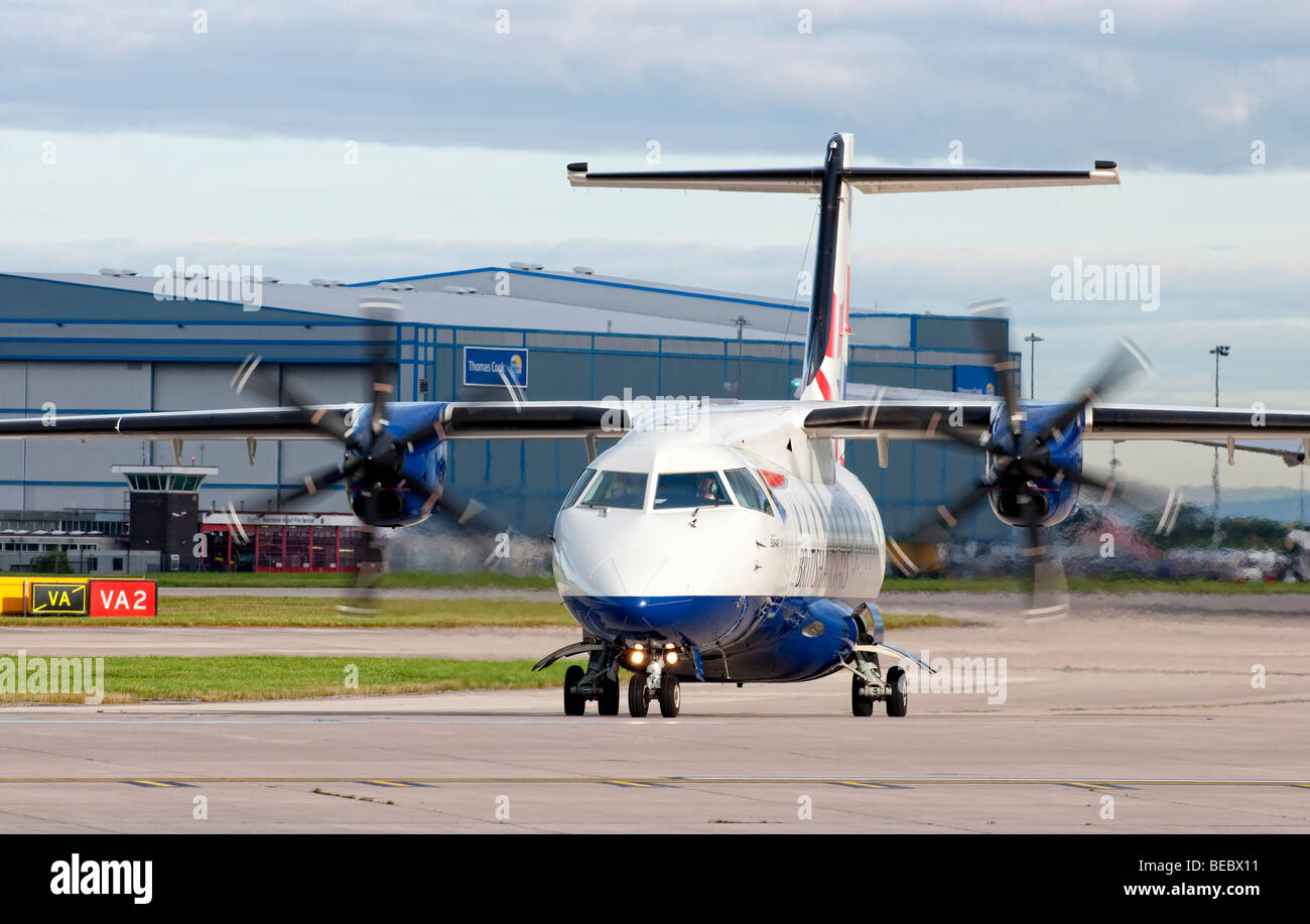 British Airways aircraft taxiing for take off from Manchester Airport (Ringway Airport) in Manchester, England Stock Photo