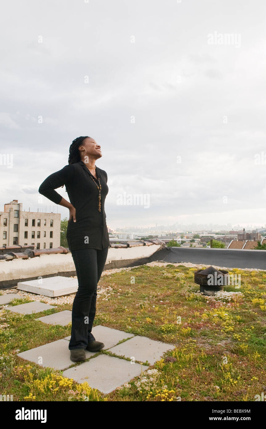 Urban Revitalization Strategist, Majora Carter on her green roof  in the South Bronx. Stock Photo