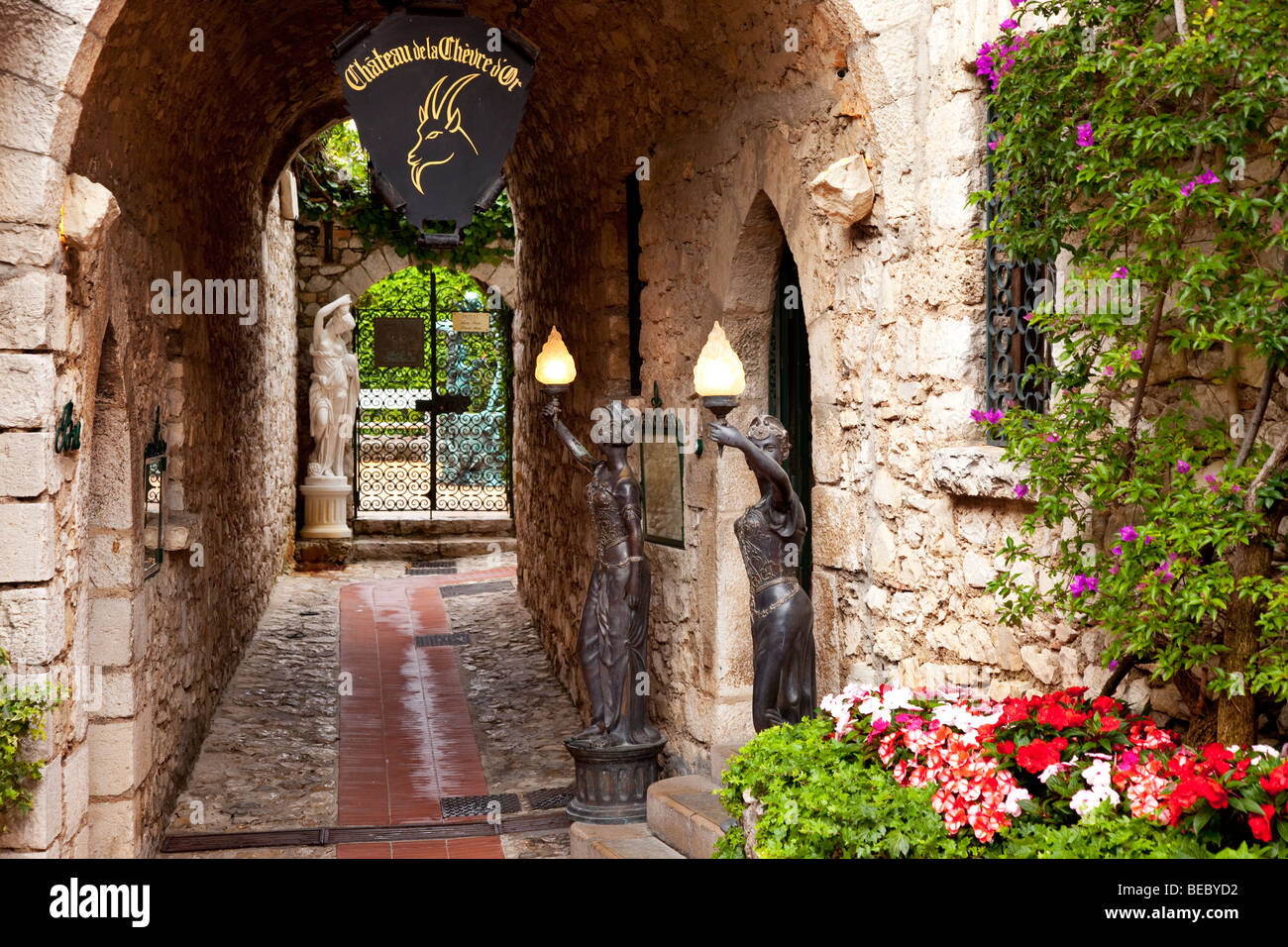 Restaurant and hotel entrance in Eze, Provence France Stock Photo