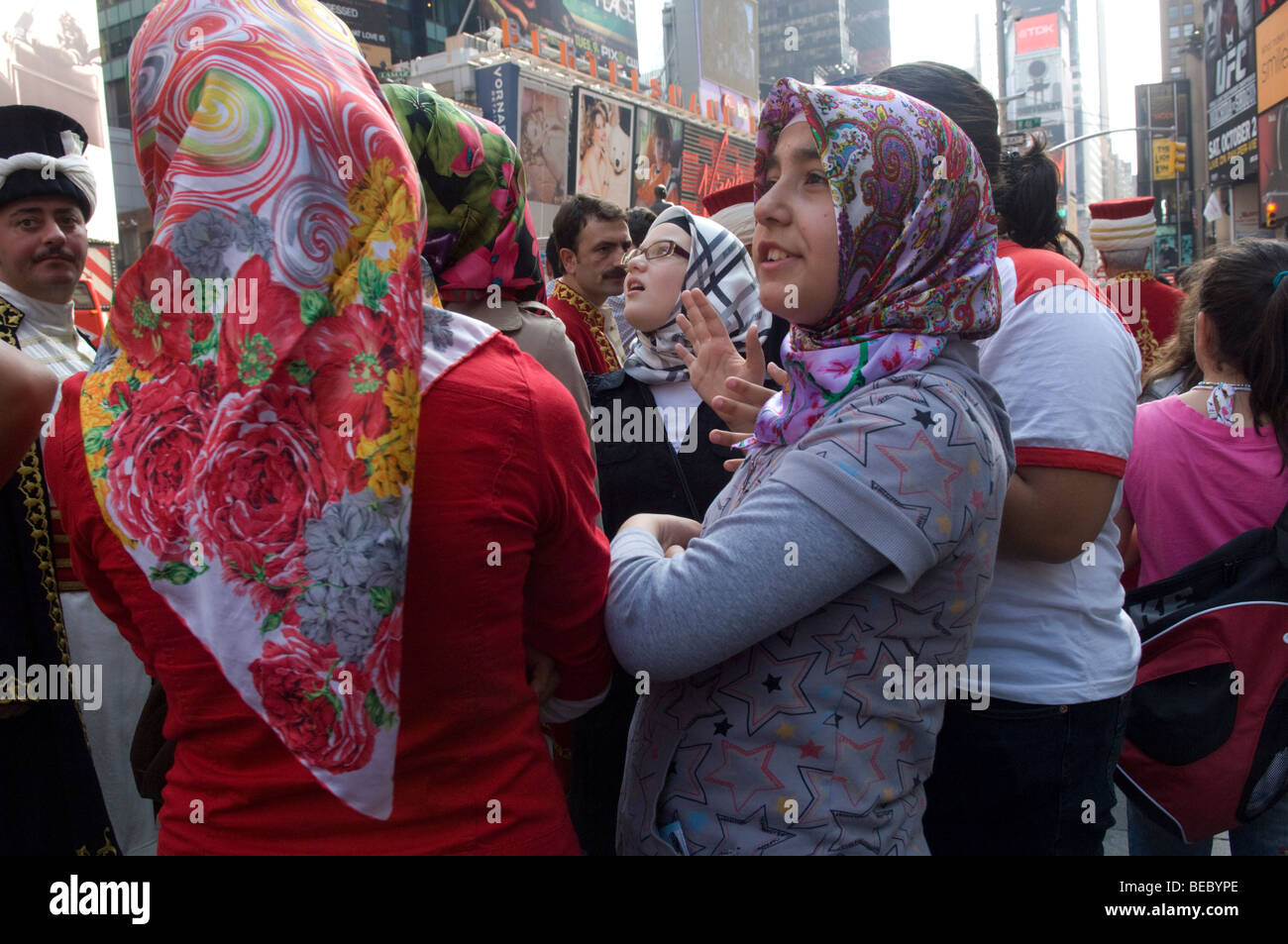 Women wear headscarves at a Turkish Festival in New York Stock Photo
