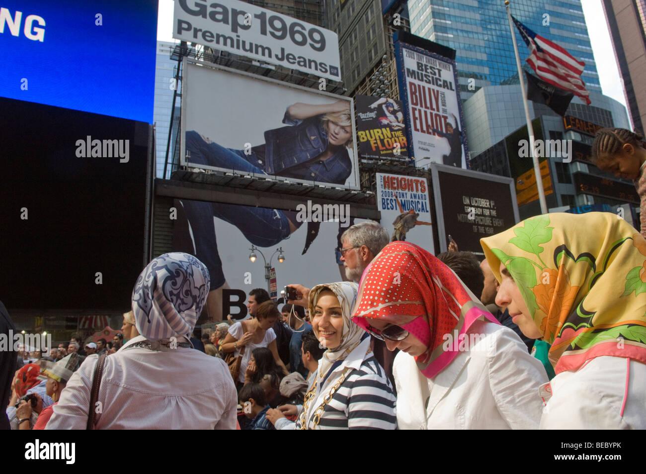 Women wear headscarves at a Turkish Festival in New York Stock Photo