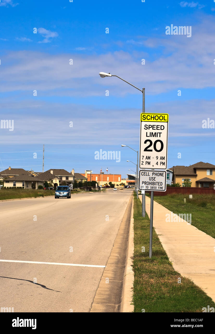 School Zone Sign in residential area Stock Photo Alamy