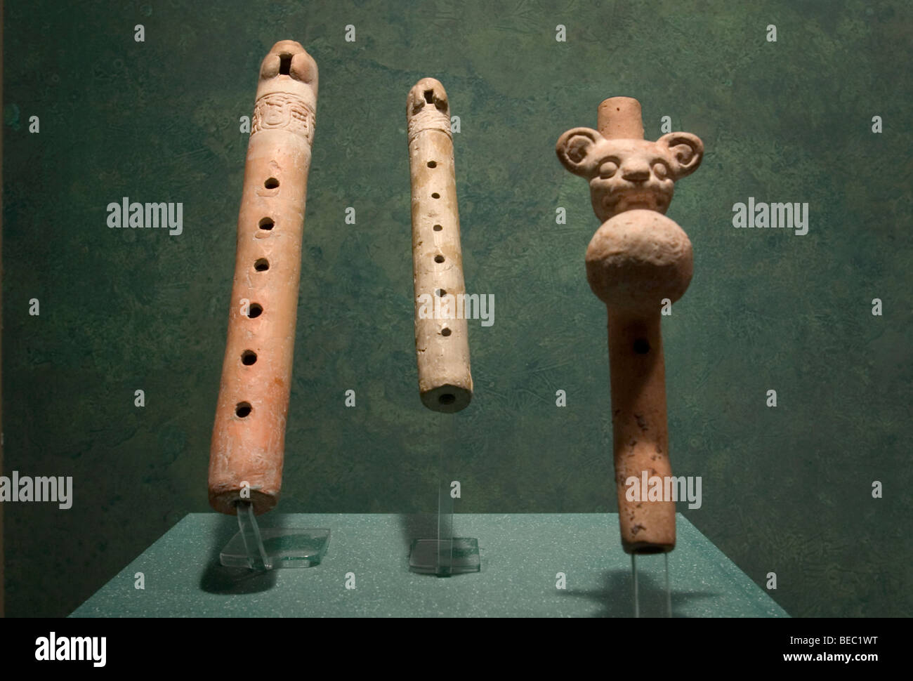 Maya musical instruments, clay flutes, in the National Museum of  Anthropology, Mexico City Stock Photo - Alamy