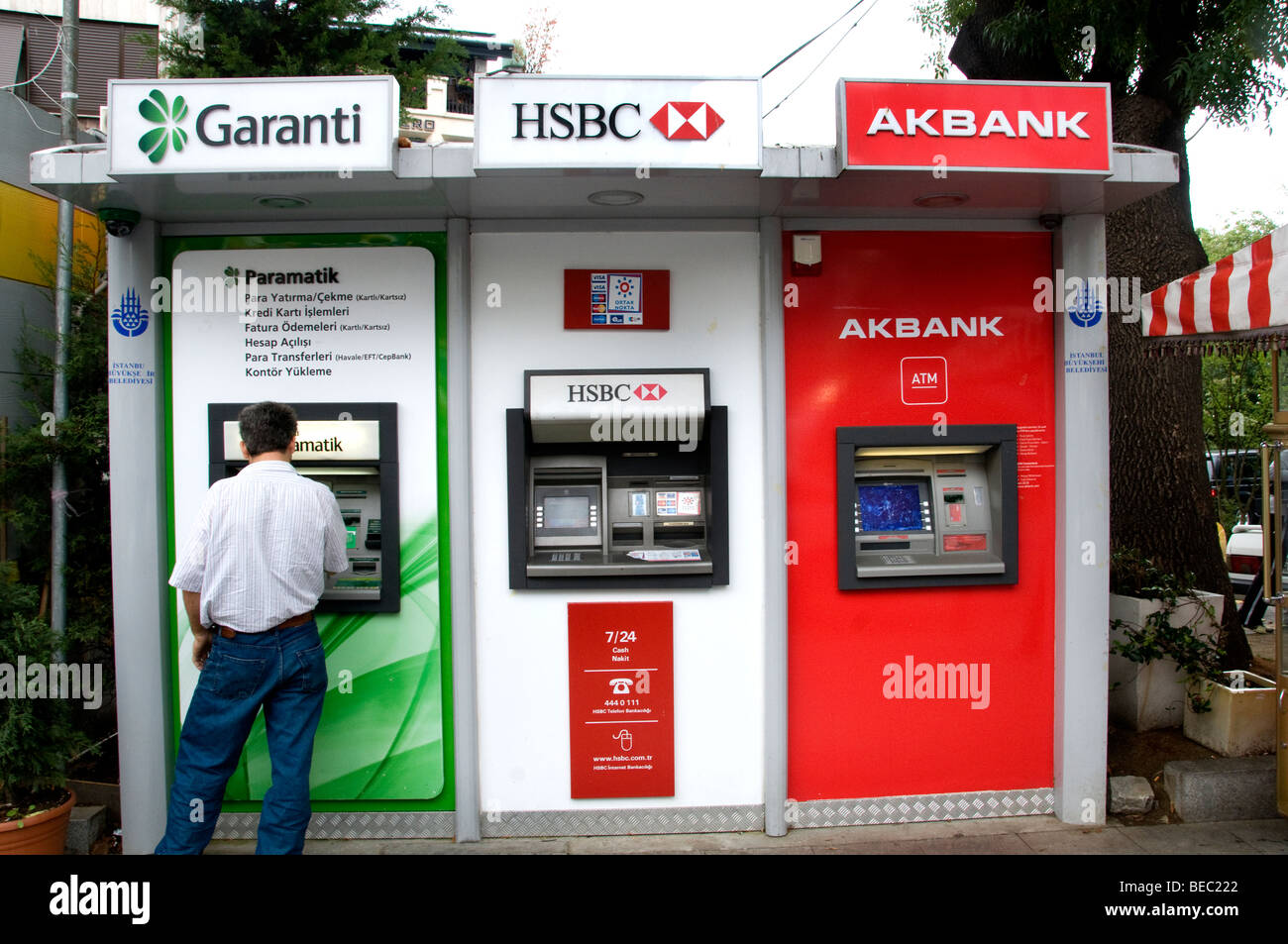 Istanbul  Turkey bank cash credit card machine Garanti HSB Akbank Stock Photo