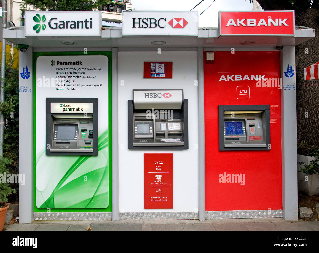 Istanbul  Turkey bank cash credit card machine Garanti HSB Akbank Stock Photo