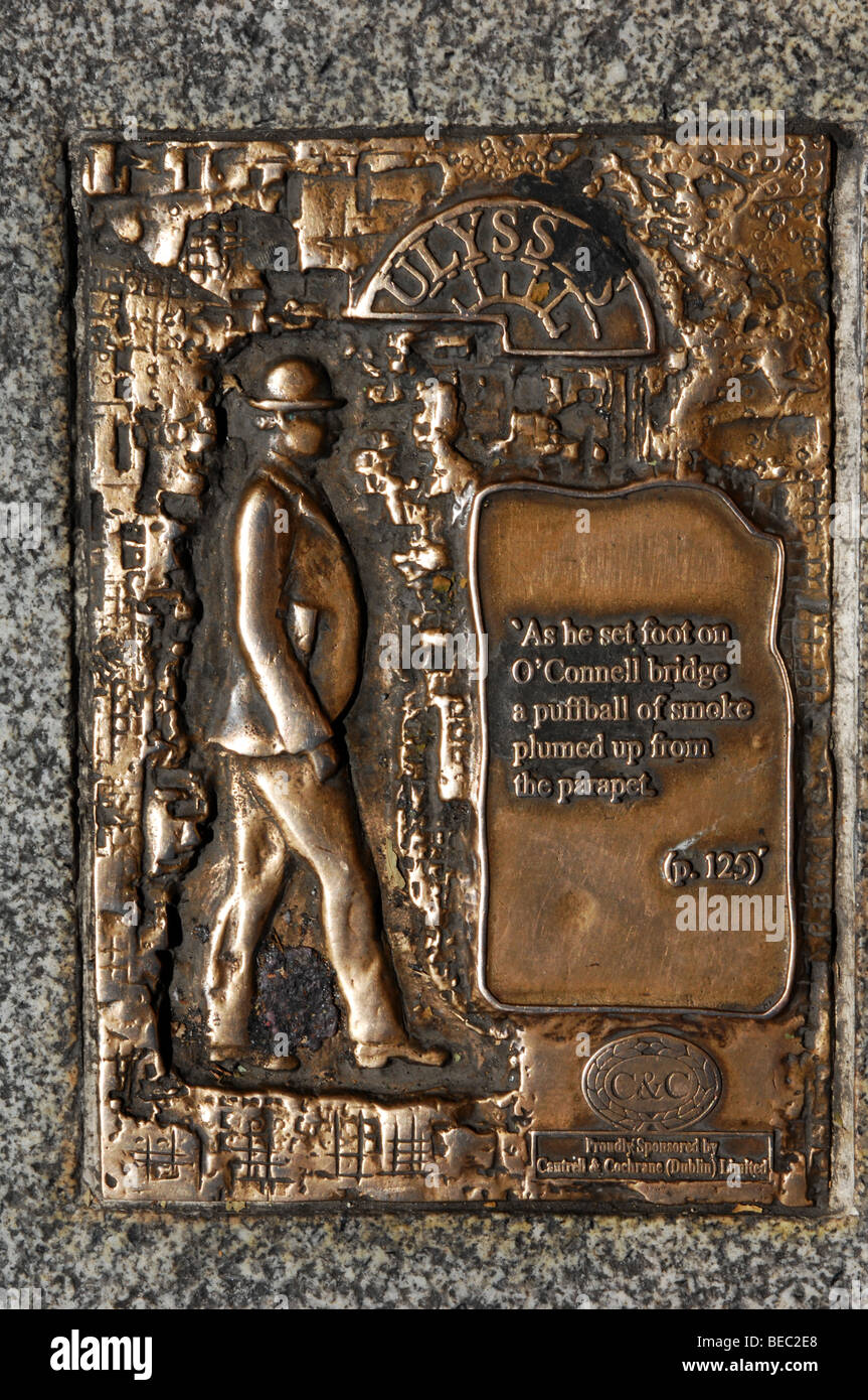 Joyce's Ulysses Bronze Plaque O'Connell Street Dublin Ireland. Stock Photo