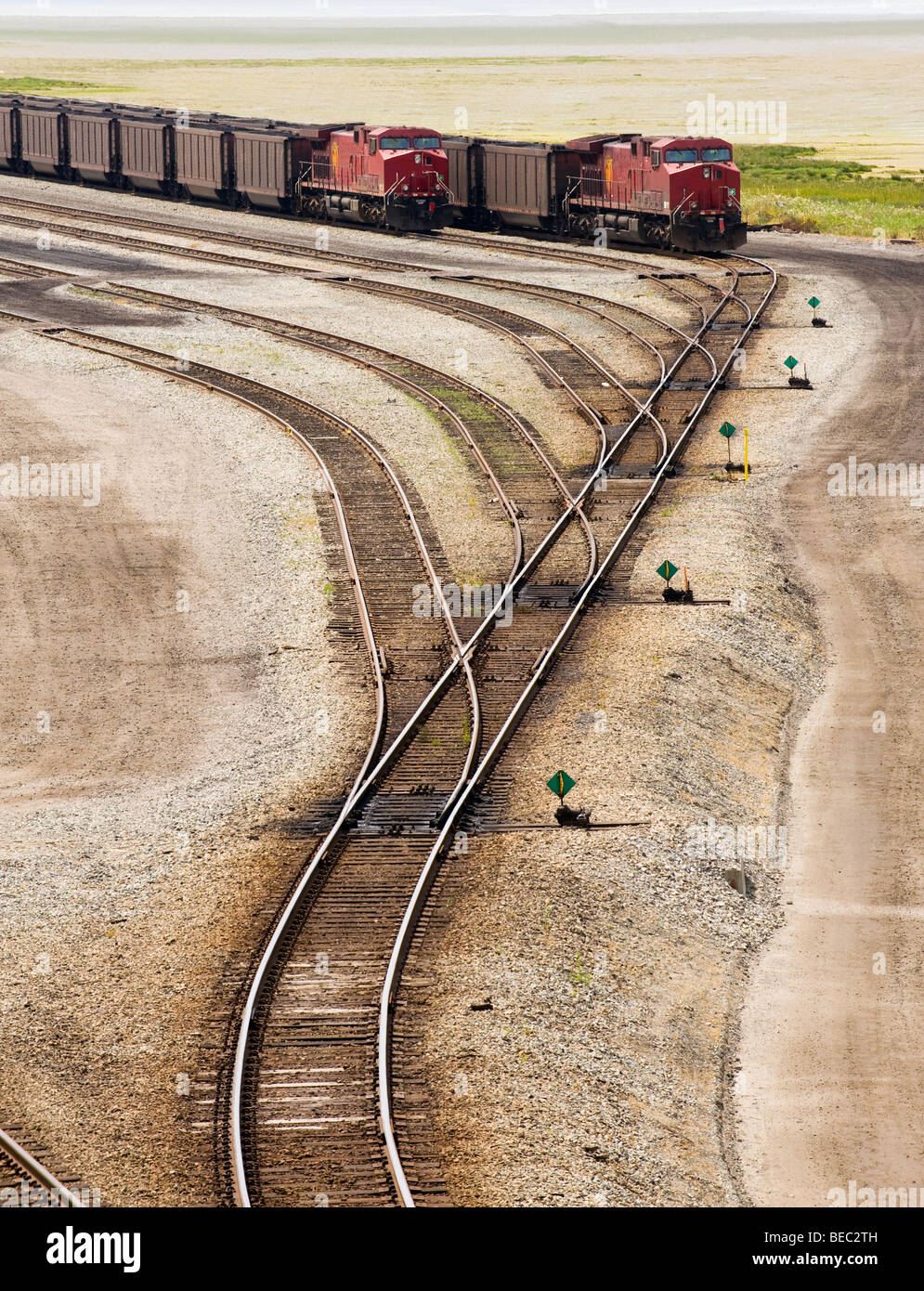 train and box cars on train track Stock Photo Alamy